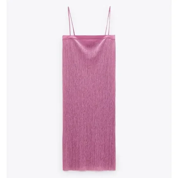 ZARA Pink Pleated Long Side Slits Sleeveless Tunic Top Women’s Size Medium NWT - Picture 11 of 12